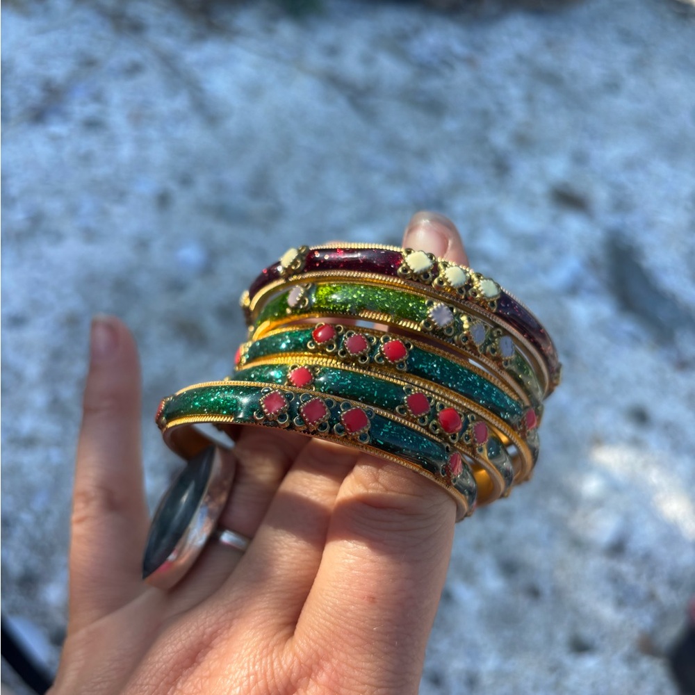 SET OF 5 Bright Multicolour Bangles Set Red and Green - Picture 3 of 9